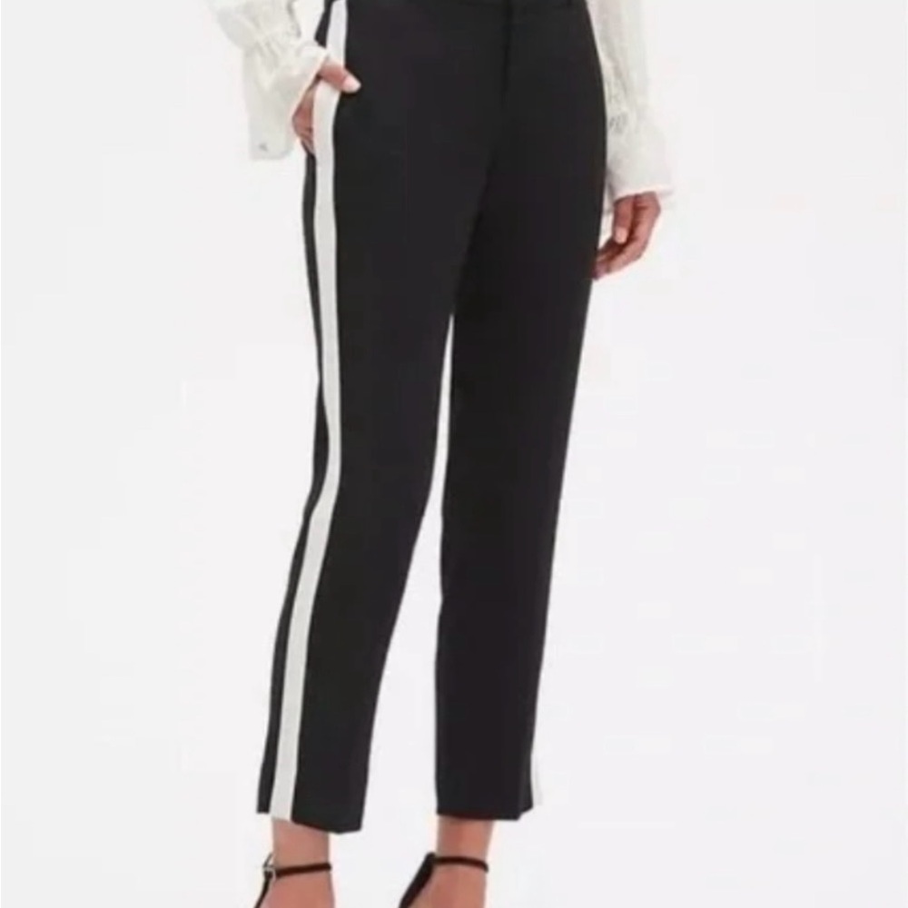Banana Republic Black Cropped Track Pants with White Side Stripes
